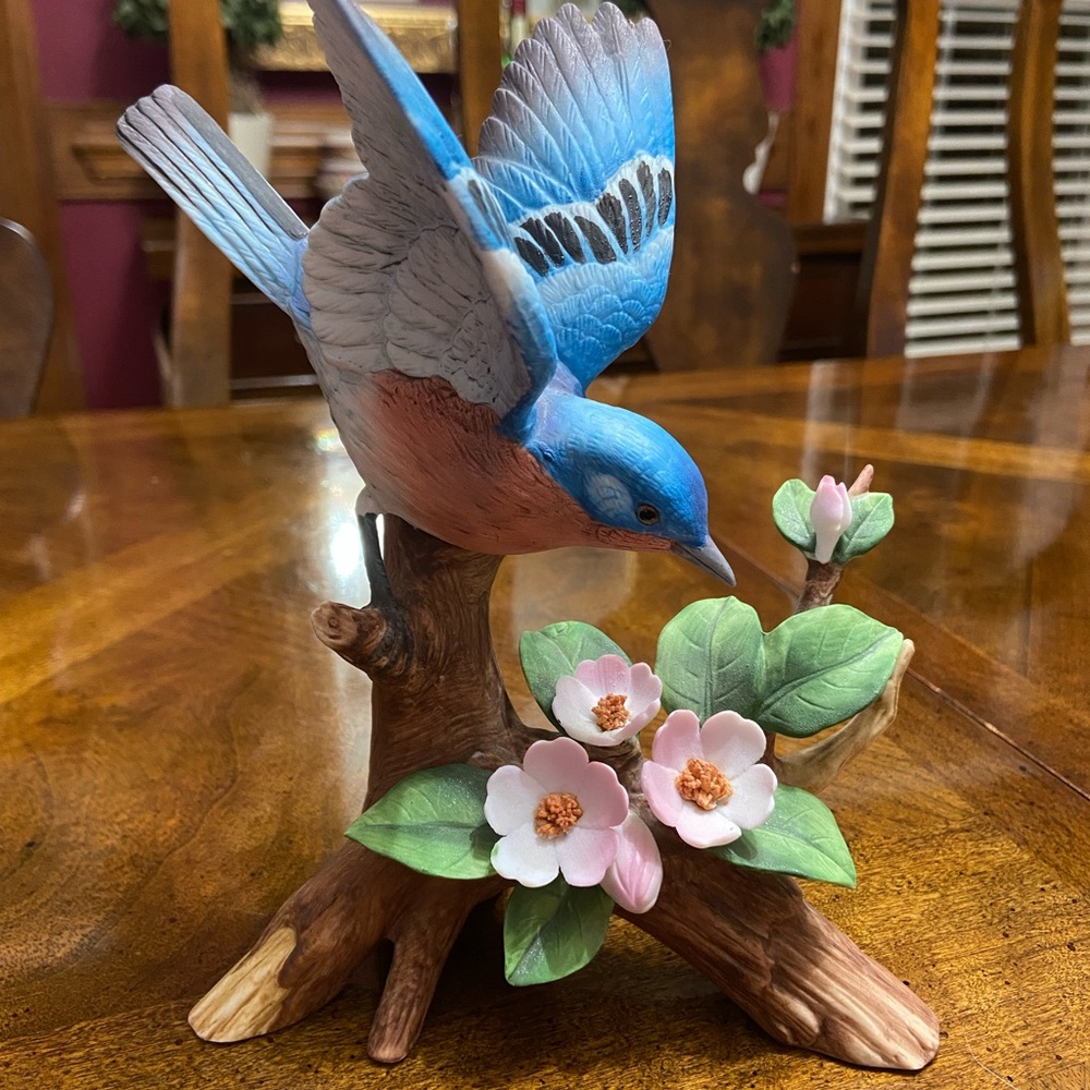 SOLD Antique Andrea by Sadek Bluebird Figurine with Flowers